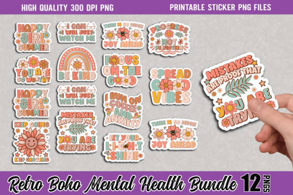 Download Retro Mental Health Sticker Bundle - Sticker Collection