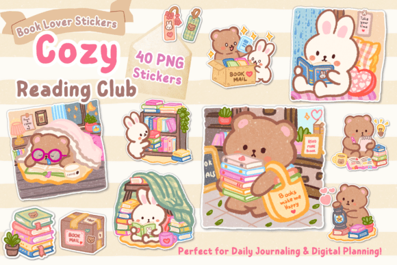 Download Cozy Reading Club Stickers for GoodNotes - Sticker Collection