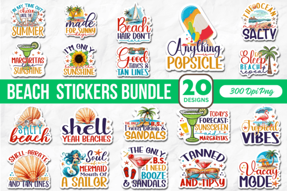 Download BEACH Printable Stickers Bundle - Sticker Collection