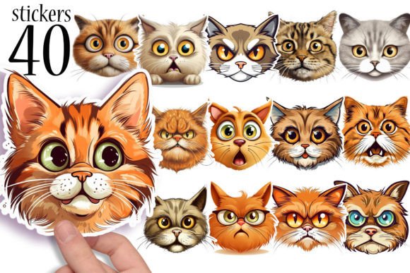 Download Funny Cat Face Printable Stickers PNG - Sticker Collection
