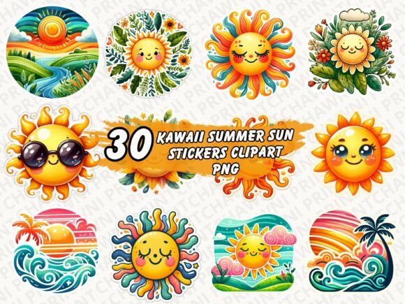 Download Kawaii Summer Sun Stickers PNG Bundle - Sticker Collection