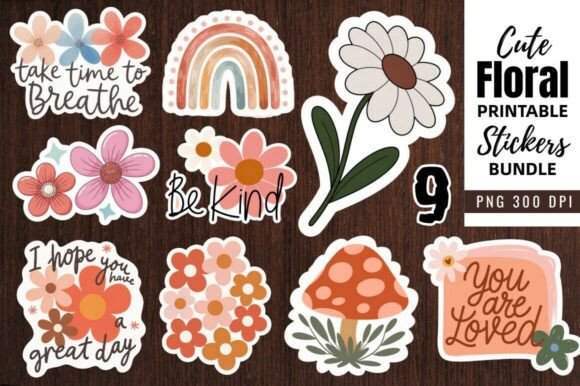 Download Cute Floral Printable Stickers Bundle - Sticker Collection