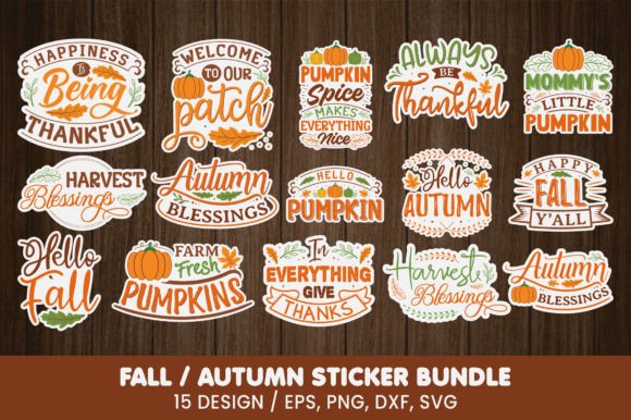 Download Fall/Autumn Sticker Bundle ,15 Design - Sticker Collection