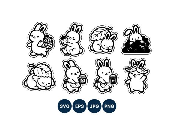 Download Cute Bunny Stickers Black White - Sticker Collection