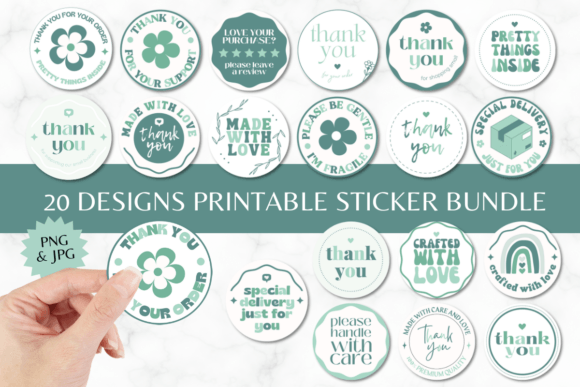 Download 20 Thank You Round Stickers - Green - Sticker Collection
