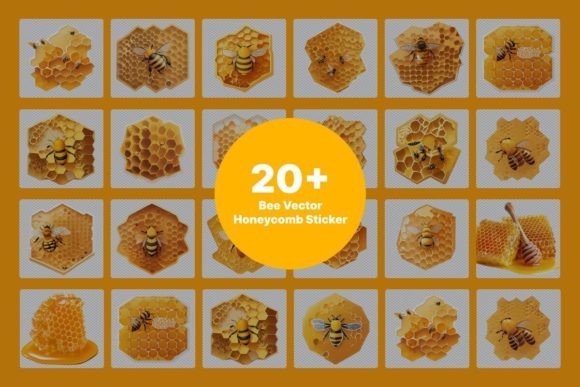 Download Bee Vector Honeycomb Sticker Bundle - Sticker Collection