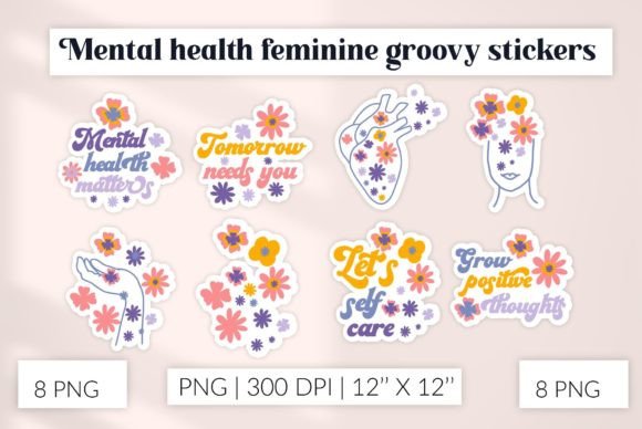 Download Mental Health Stickers. Feminine Groovy - Sticker Collection