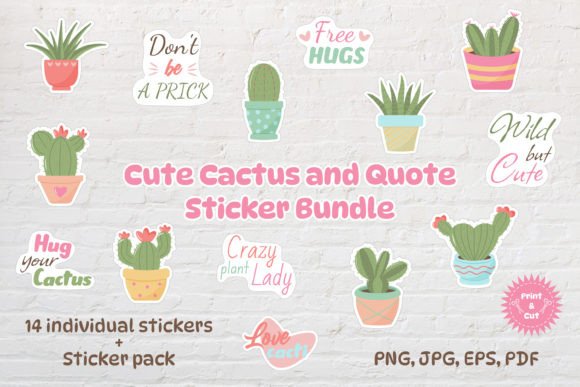Download Cute Cactus and Quote Sticker Bundle - Sticker Collection