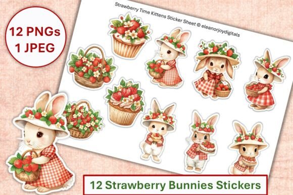 Download Strawberry Bunny Stickers Fussy Cuts PNG - Sticker Collection