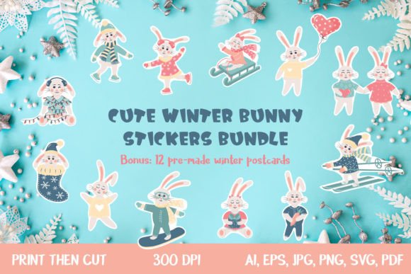 Download Cute Winter Bunny Stickers Bundle - Sticker Collection