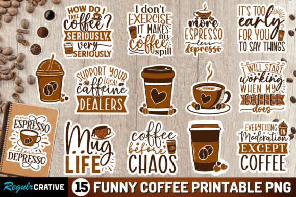 Download Funny Coffee Printable  Stickers Png Bu - Sticker Collection