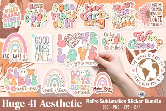 Download HUGE Aesthetic Retro Sticker SVG Bundle. - Sticker Collection