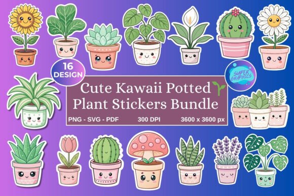 Download Kawaii Potted Plant Stickers Bundle - Sticker Collection