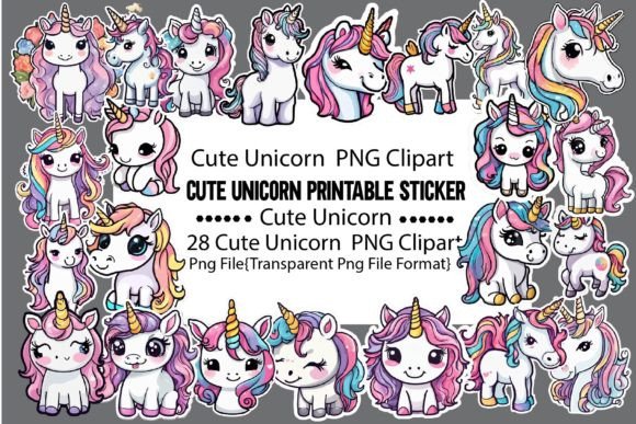 Download Cute Unicorn Printable Sticker PNG Bundl - Sticker Collection
