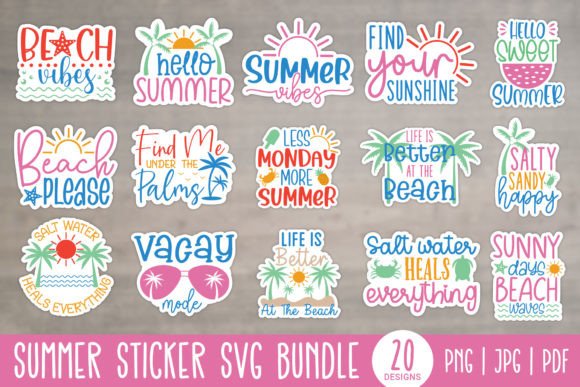 Download Summer Printable Stickers Bundle - Sticker Collection