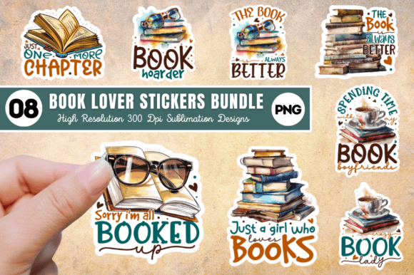 Download Book Lover Printable Stickers Bundle - Sticker Collection
