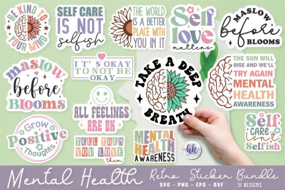Download Retro Mental Health Sticker Bundle. - Sticker Collection