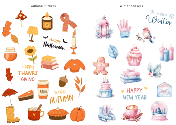 Download Winter &amp; Autumn Stickers Sheet - Sticker Collection
