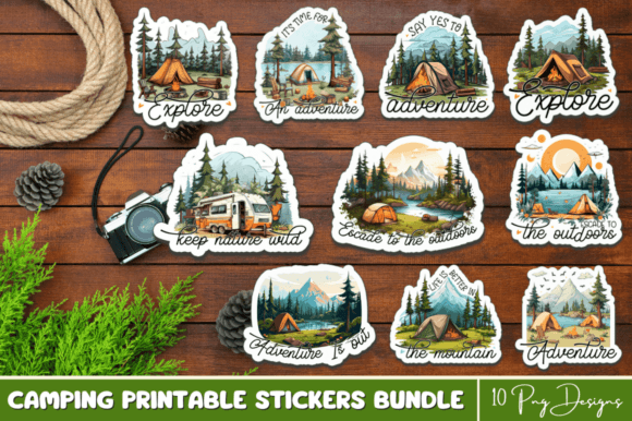 Download Camping Printable Stickers PNG Bundle - Sticker Collection