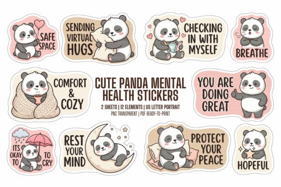 Download Cute Panda Mental Health Stickers - Sticker Collection