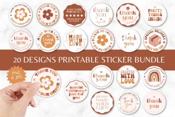 Download 20 Thank You Round Stickers - Boho - Sticker Collection