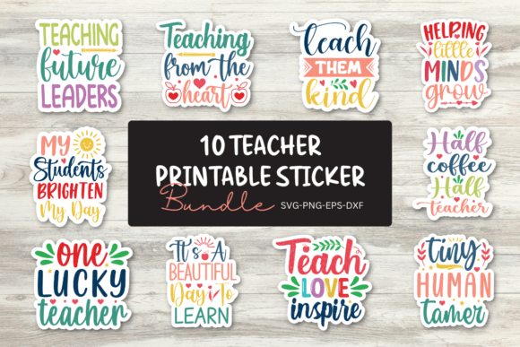 Download Printable 10 Teacher Stickers Bundle - Sticker Collection