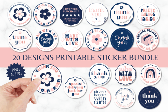 Download 20 Thank You Round Stickers Blue &amp; Pink - Sticker Collection