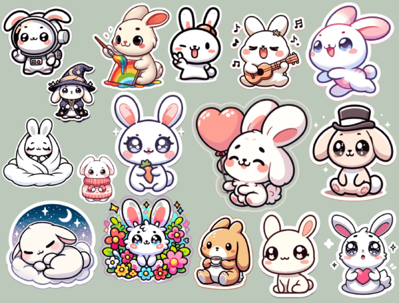 Download Kawaii Rabbit Stickers, Digital Stickers - Sticker Collection