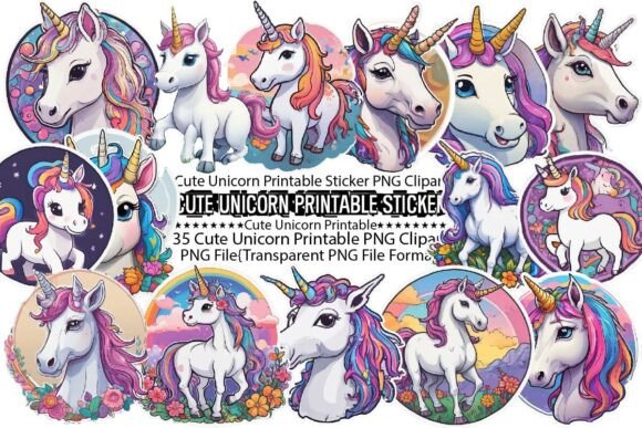Download Cute Unicorn Printable Sticker Bundle - Sticker Collection