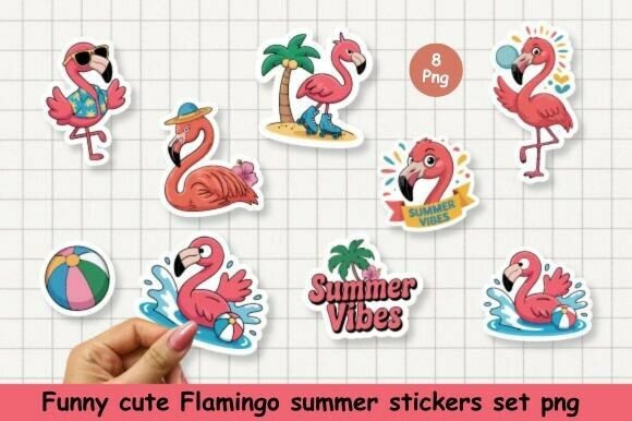 Download Funny Cute Flamingo Summer Sticker PNG. - Sticker Collection