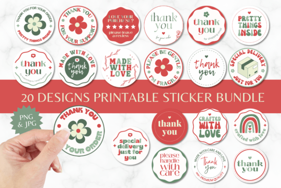 Download 20 Thank You Round Stickers Red &amp; Green - Sticker Collection
