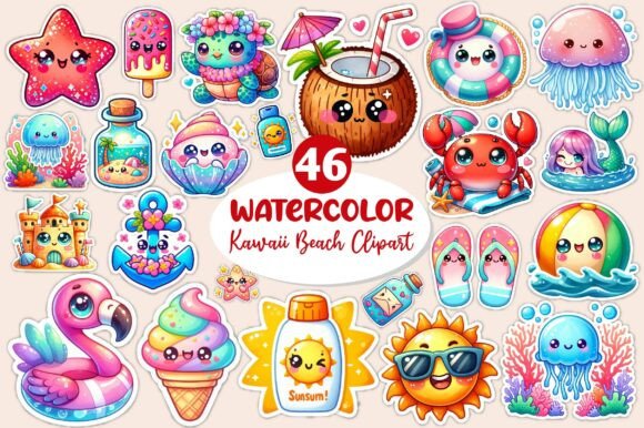 Download Kawaii Beach Clipart, Summer Sticker Png - Sticker Collection