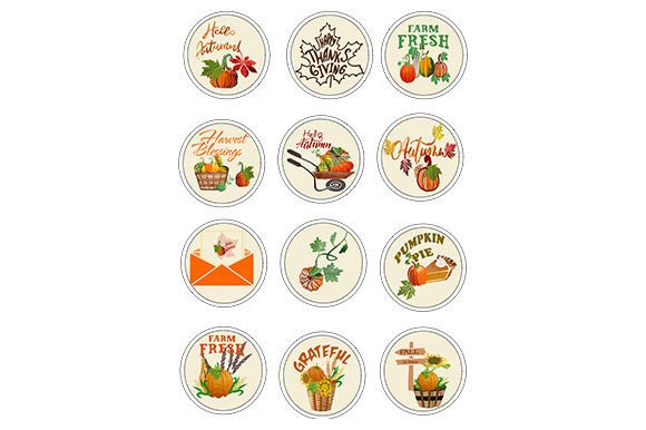 Download 12 Round Autumn Stickers: - Sticker Collection