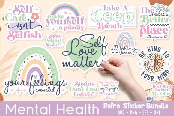 Download Retro Mental Health Sticker Bundle. - Sticker Collection